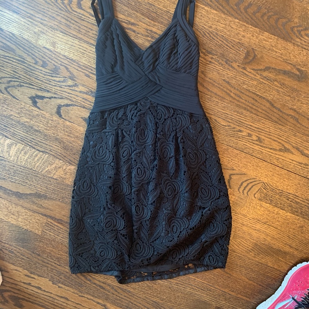 Bcbg black cocktail dress with lace bottom